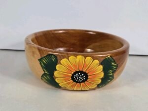 Multi-purpose Wooden Bowl Spices Trinkets Mexican Art Handpainted 6.5" X 2.5"