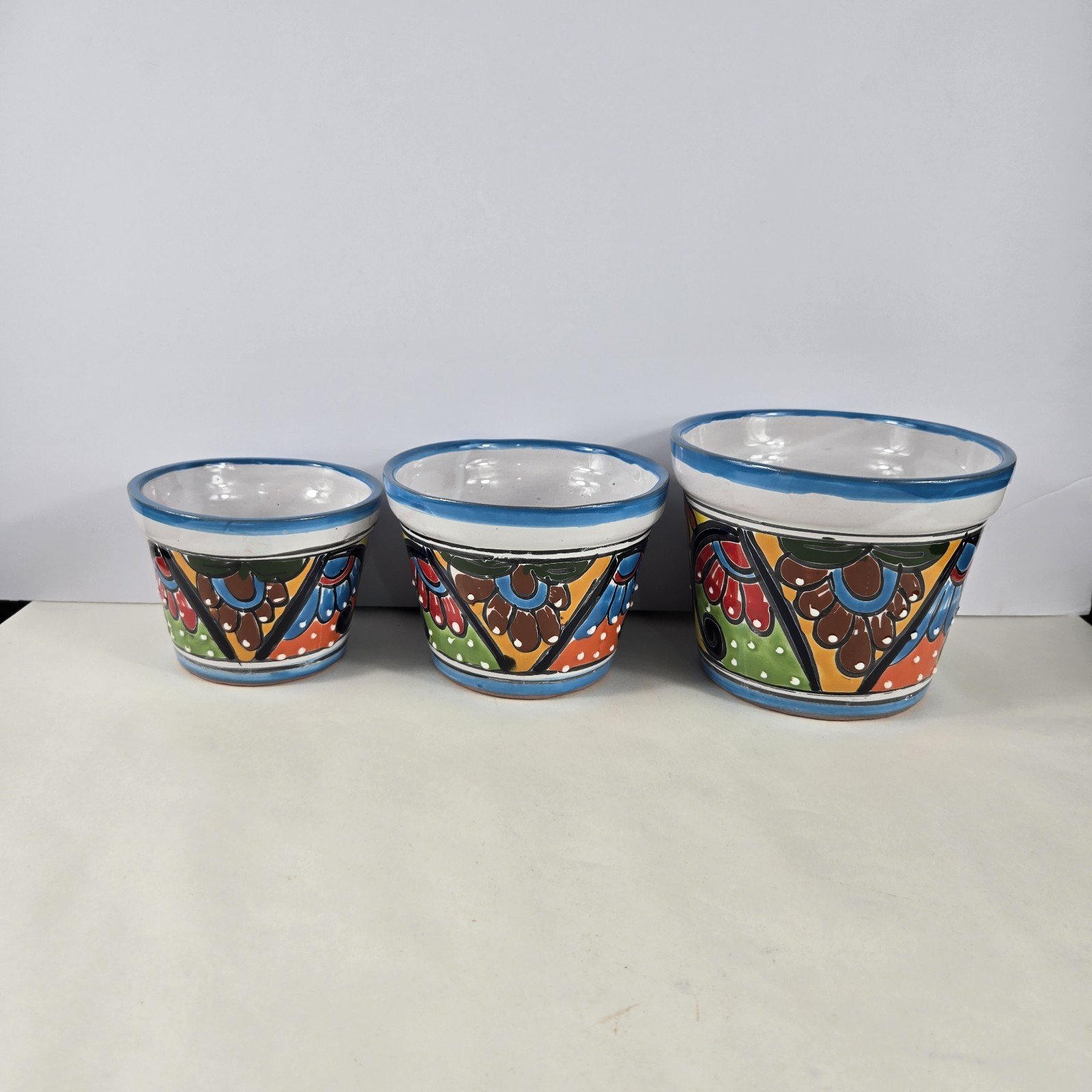 Talavera Planter 3 Piece Set Ceramic Pottery Mexican Art
