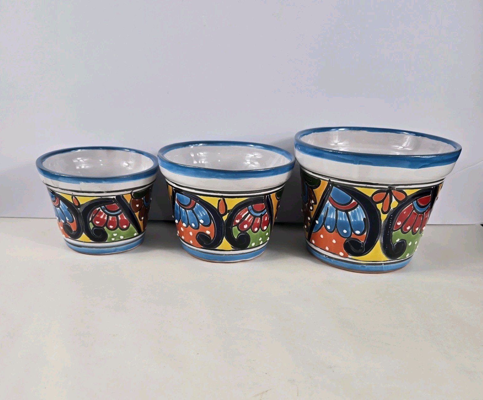 Talavera Planter 3 Piece Set Ceramic Pottery Mexican Art 2 Talavera Planter 3 Piece Set Ceramic Pottery Mexican Art