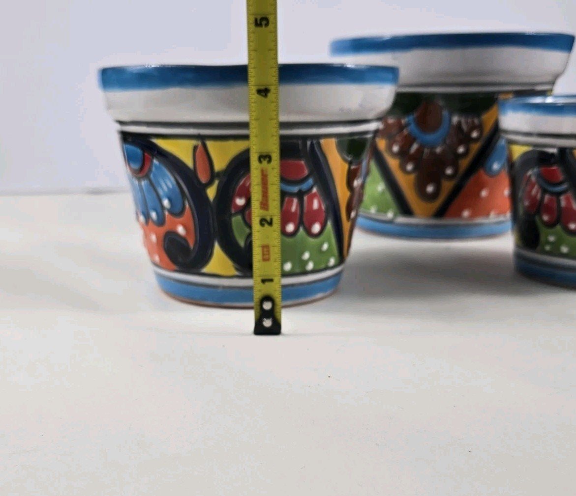 Talavera Planter 3 Piece Set Ceramic Pottery Mexican Art 8 Talavera Planter 3 Piece Set Ceramic Pottery Mexican Art