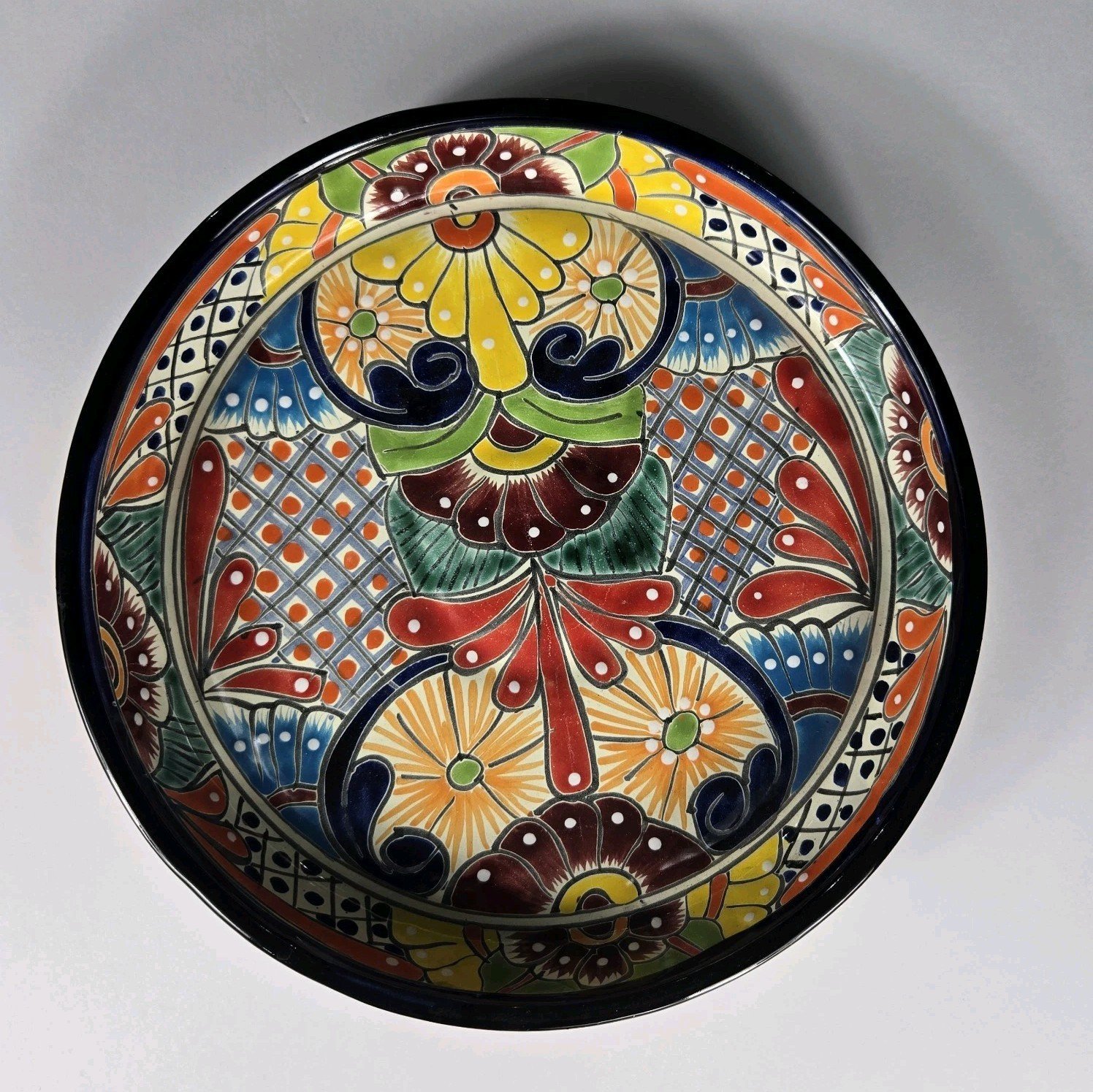 Talavera Pottery Mexican Art Multicolor Saucer Plate 12 X 1.5 Inches