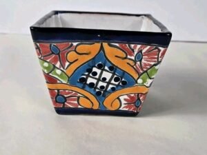 Talavera Colorful Square Planter Mini Pot Mexican Art 4 1/2 X 3 In