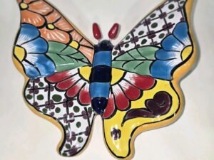 Talavera Butterfly Mexican Handcrafted Art Wall Hanging 6.5 X 6 Inches Tall