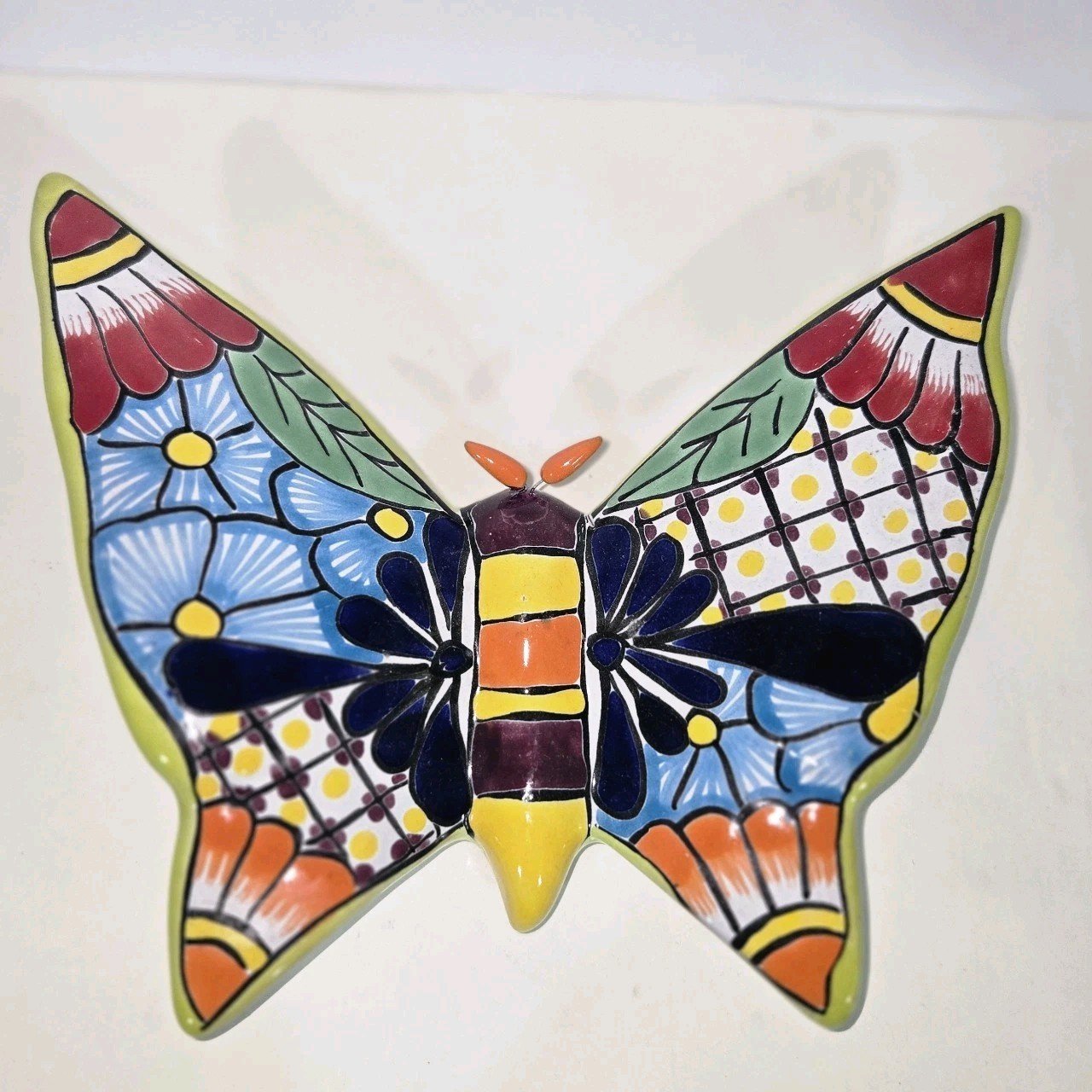 Talavera Butterfly Mexican Handmade Art Wall Hanging 9" Wide X 7" Tall