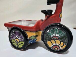 Talavera Clay Tricycle Planter 8.5X6.5X4 Inches Hand Painted Vibrant Colors