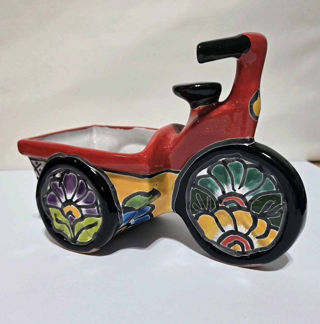 Talavera Clay Tricycle Planter 8.5X6.5X4 Inches Hand Painted Vibrant Colors