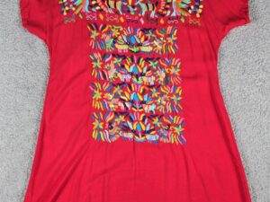 Mexican Embroired Handmade Traditional Floral Dress Artesanal Size Medium