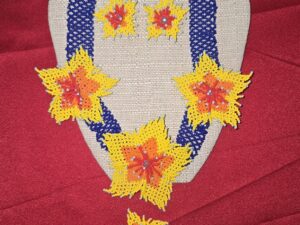 Beaded Huichol Jewelry Set Necklace Bracelet Earring Floral Mexican Art 19" Long