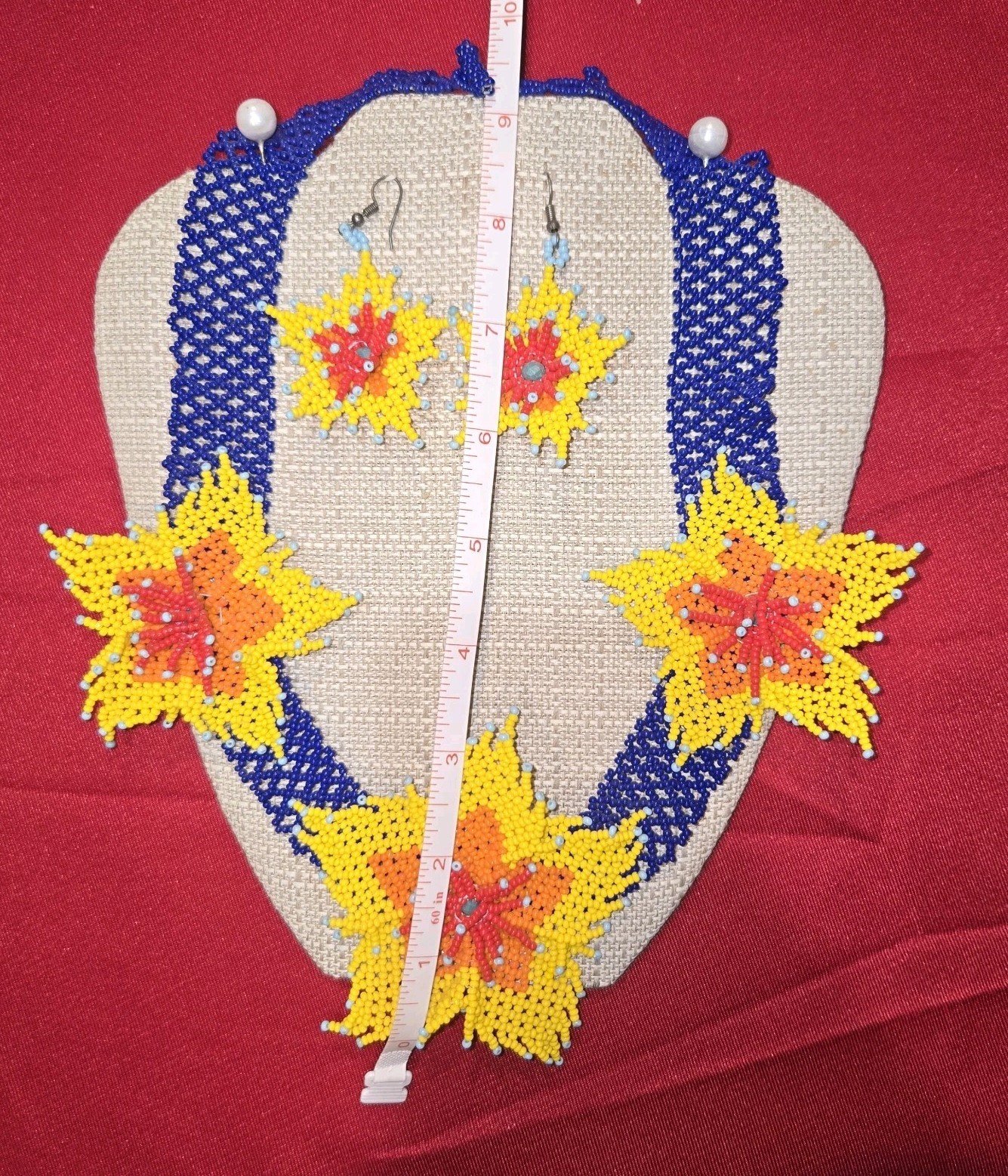 Beaded Huichol Jewelry Set Necklace Bracelet Earring Floral Mexican Art 19" Long 2 Beaded Huichol Jewelry Set Necklace Bracelet Earring Floral Mexican Art 19" Long