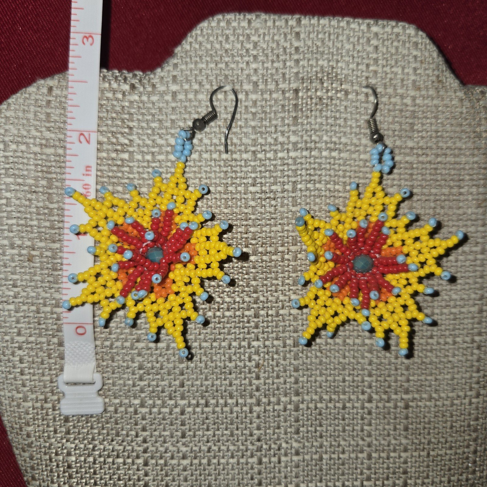 Beaded Huichol Jewelry Set Necklace Bracelet Earring Floral Mexican Art 19" Long 5 Beaded Huichol Jewelry Set Necklace Bracelet Earring Floral Mexican Art 19" Long