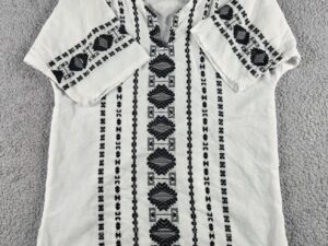 Mexican White Guayabera Casual Black Embroidery