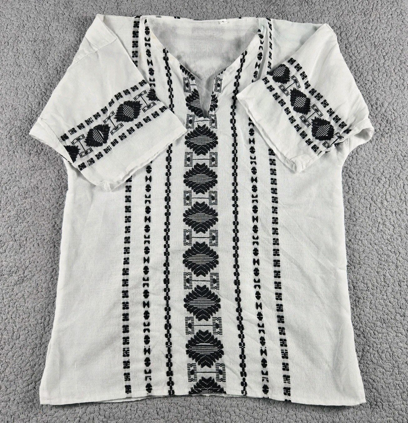 Mexican White Guayabera Casual Black Embroidery