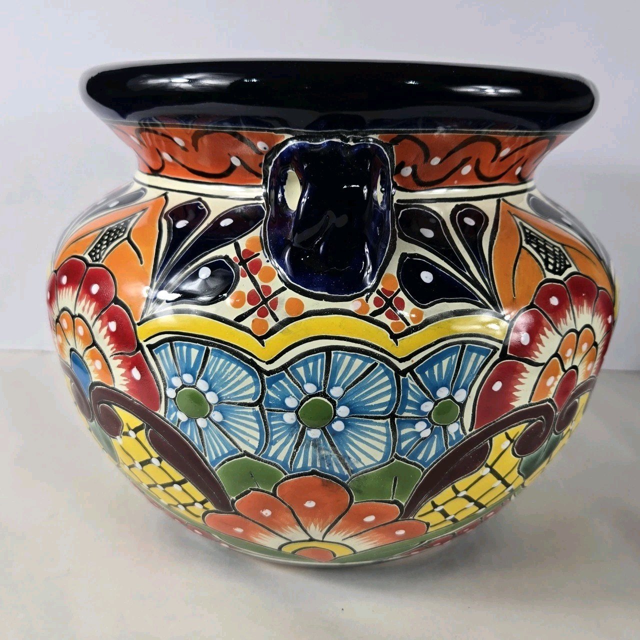 Talavera Pottery Planter Hand Painted Mexican Art 11.5x11.5x9.5 inches 2 Talavera Pottery Planter Hand Painted Mexican Art 11.5x11.5x9.5 inches