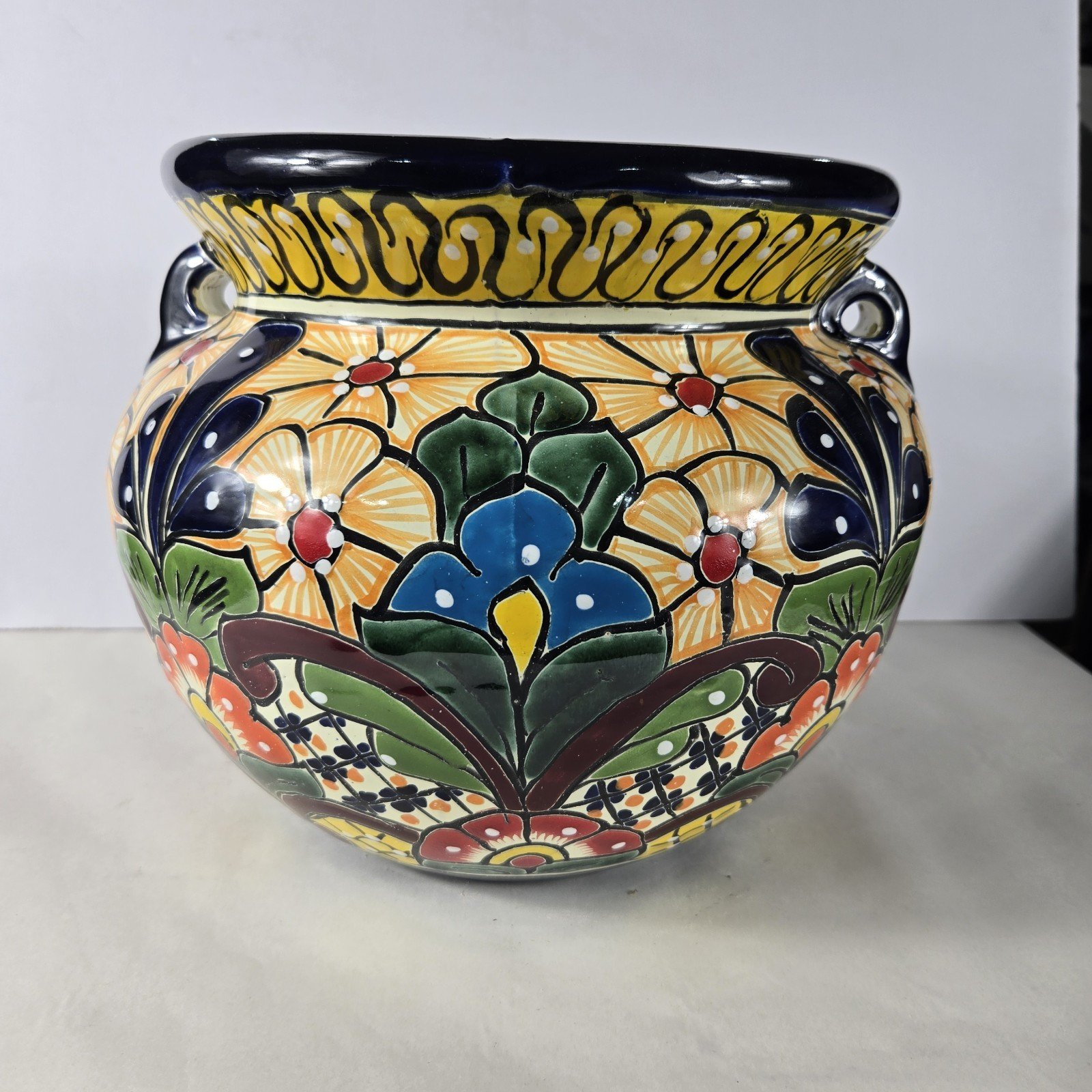 Talavera Pottery Planter Hand Painted Outdoor Decor Mexican Art 12x12x9.5 inches