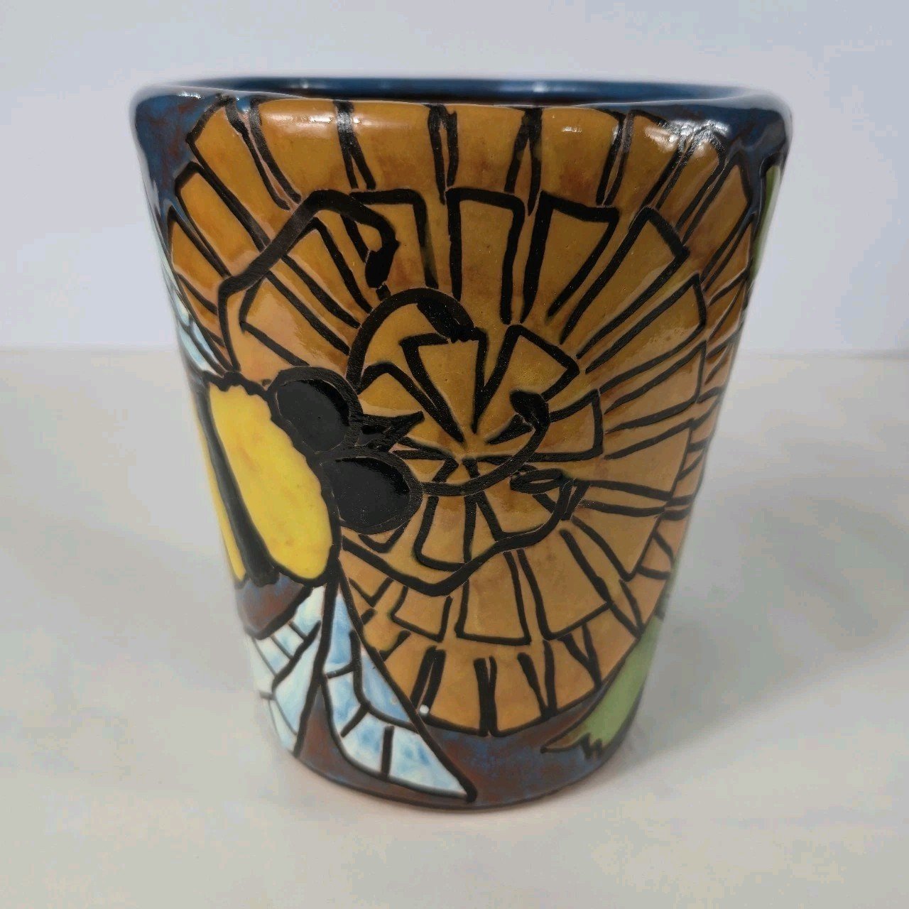 Ceramic Clay Hand Painted Pot Reliefe Bee And Flower Painting Mexican Art 2 Ceramic Clay Hand Painted Pot Reliefe Bee And Flower Painting Mexican Art