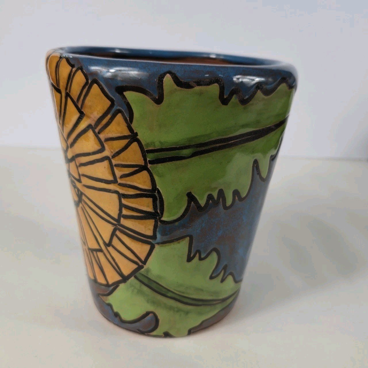 Ceramic Clay Hand Painted Pot Reliefe Bee And Flower Painting Mexican Art 5 Ceramic Clay Hand Painted Pot Reliefe Bee And Flower Painting Mexican Art