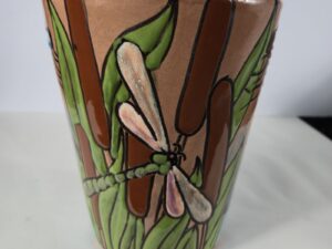 Ceramic Clay Hand Painted Pot Reliefe Dragonfly Painting Mexican Art