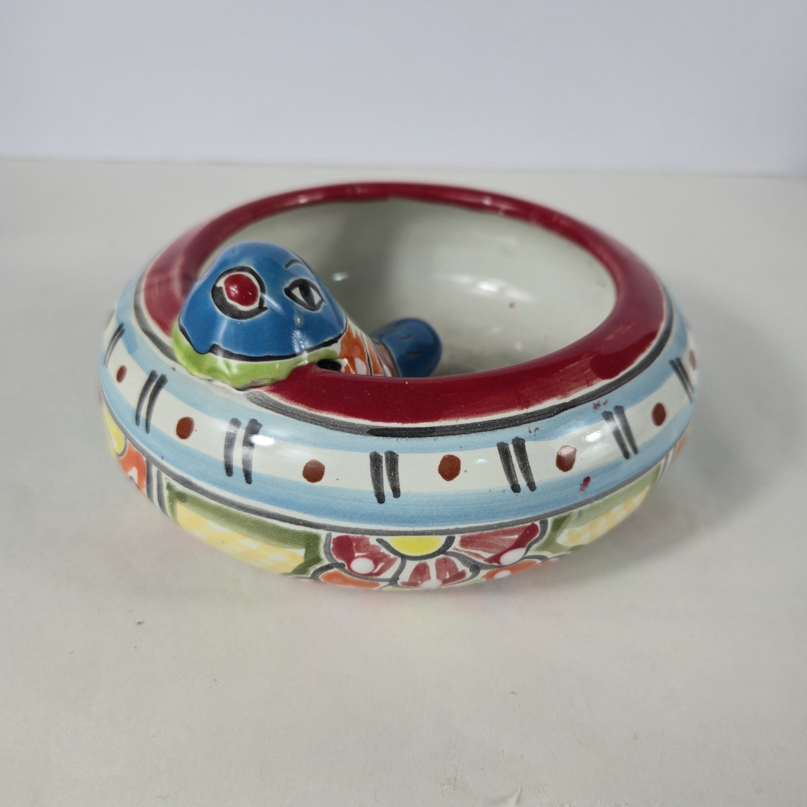 Talavera Donut Planter With Bird Hand Painted Mexican Art Succulants
