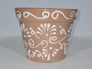 Terracotta And White Clay Planter 8 X 6.5 Inches Tall Hand Painted Mexican Art