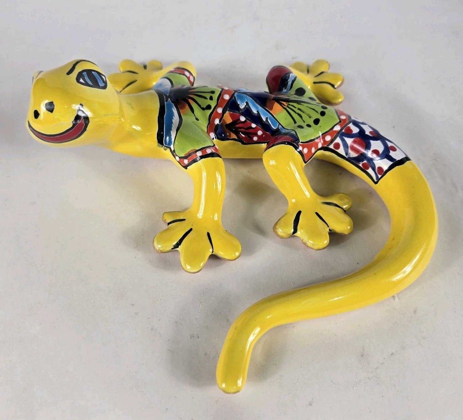Talavera Pottery Hand Painted Lizard Figurine Mexican Art 9.5 Inch Long