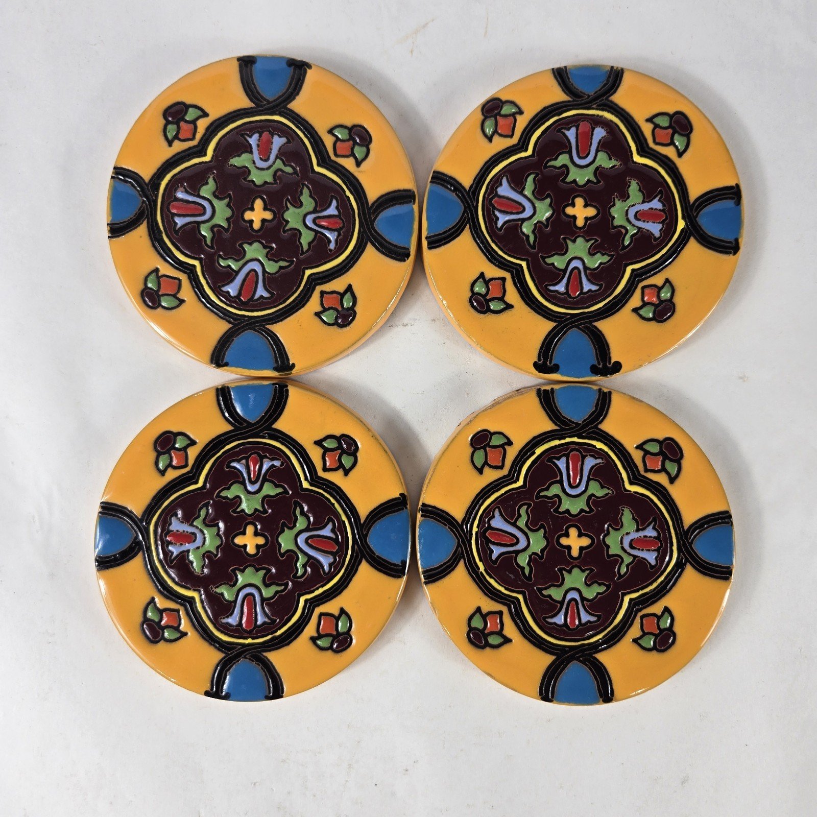Set Of 4 Talavera Coaster Hand Painted Mexican Tile Drink Pads
