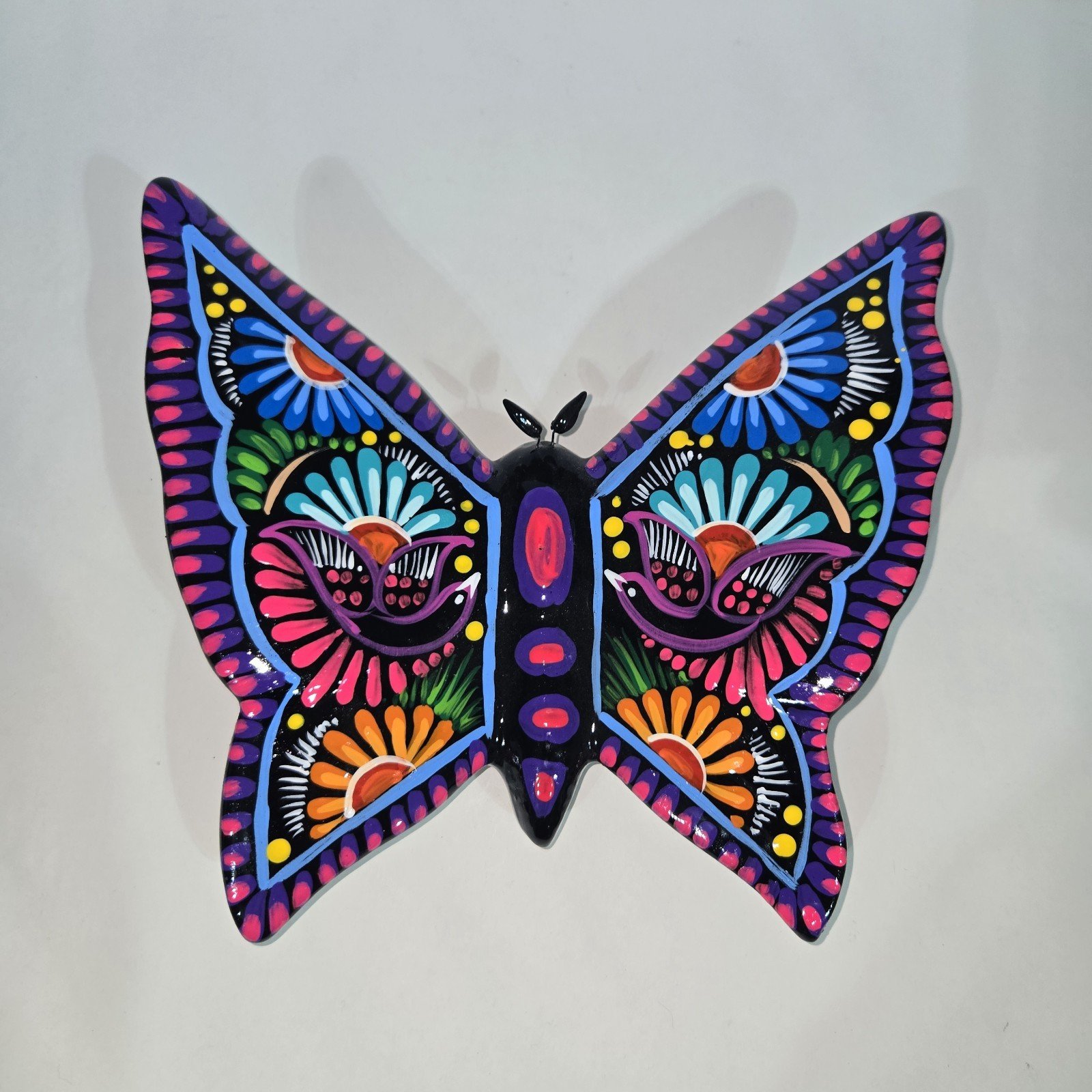 Clay Butterfly Mexican Handmade Art Wall Hanging 10" Wide X 9" Tall