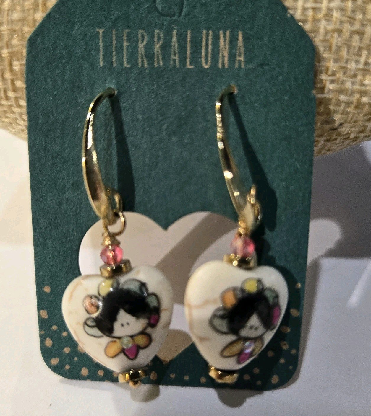 Lele Marble Stone Heart Shaped Earrings Handpainted Gold Plated Mexican Art