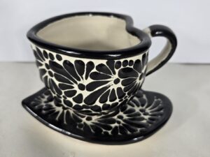 Talavera Pottery Coffee Set Mexican Art Black And Cream 3 X 4 Inches