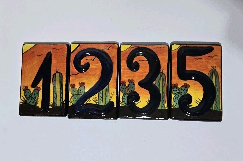 Lot of 4 Mexican Tile House Numbers Desert 5.25 X 3.5 Inches **Pick Your #'S