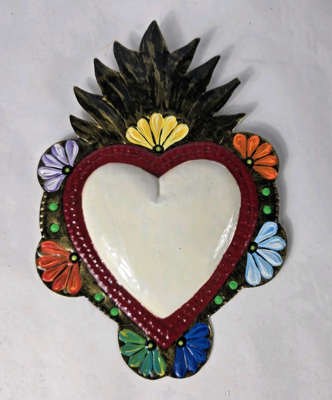 Sacred Heart Tin Wall Ornament Handmade Mexican Art 6 X 9 Tall