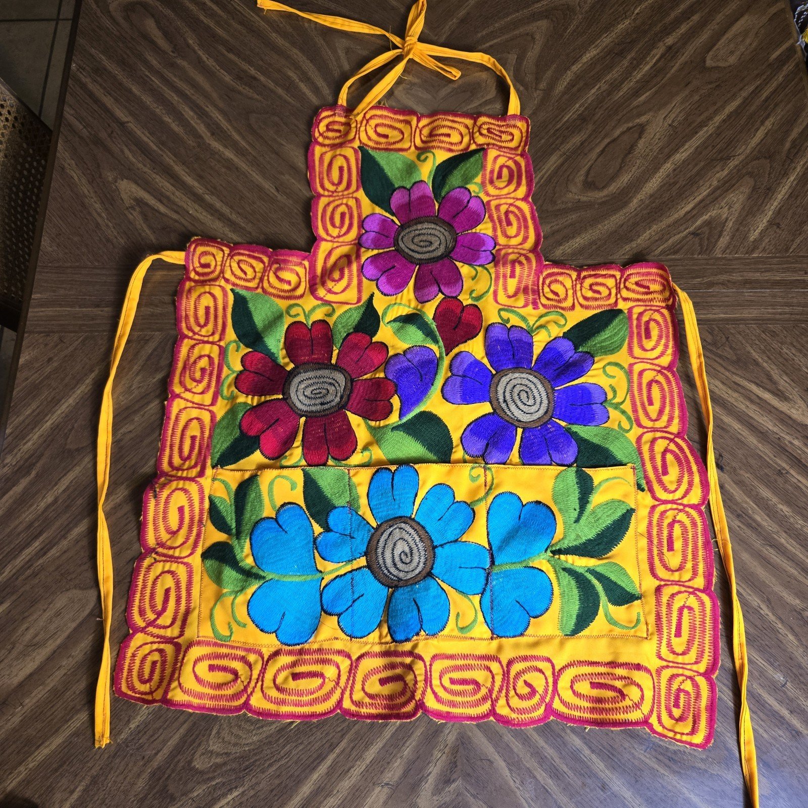 Mexican Embroidered Flora Apron Mandil Bordado One Size Colorful Mexican Art