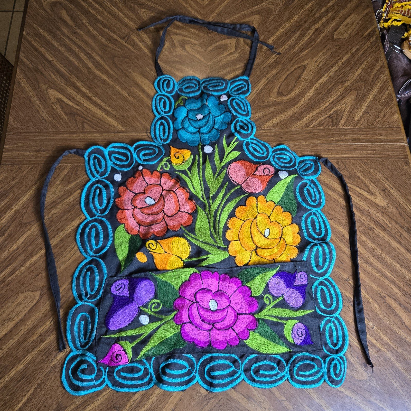 Mexican Embroidered Flora Apron Mandil Bordado One Size Colorful Mexican Art