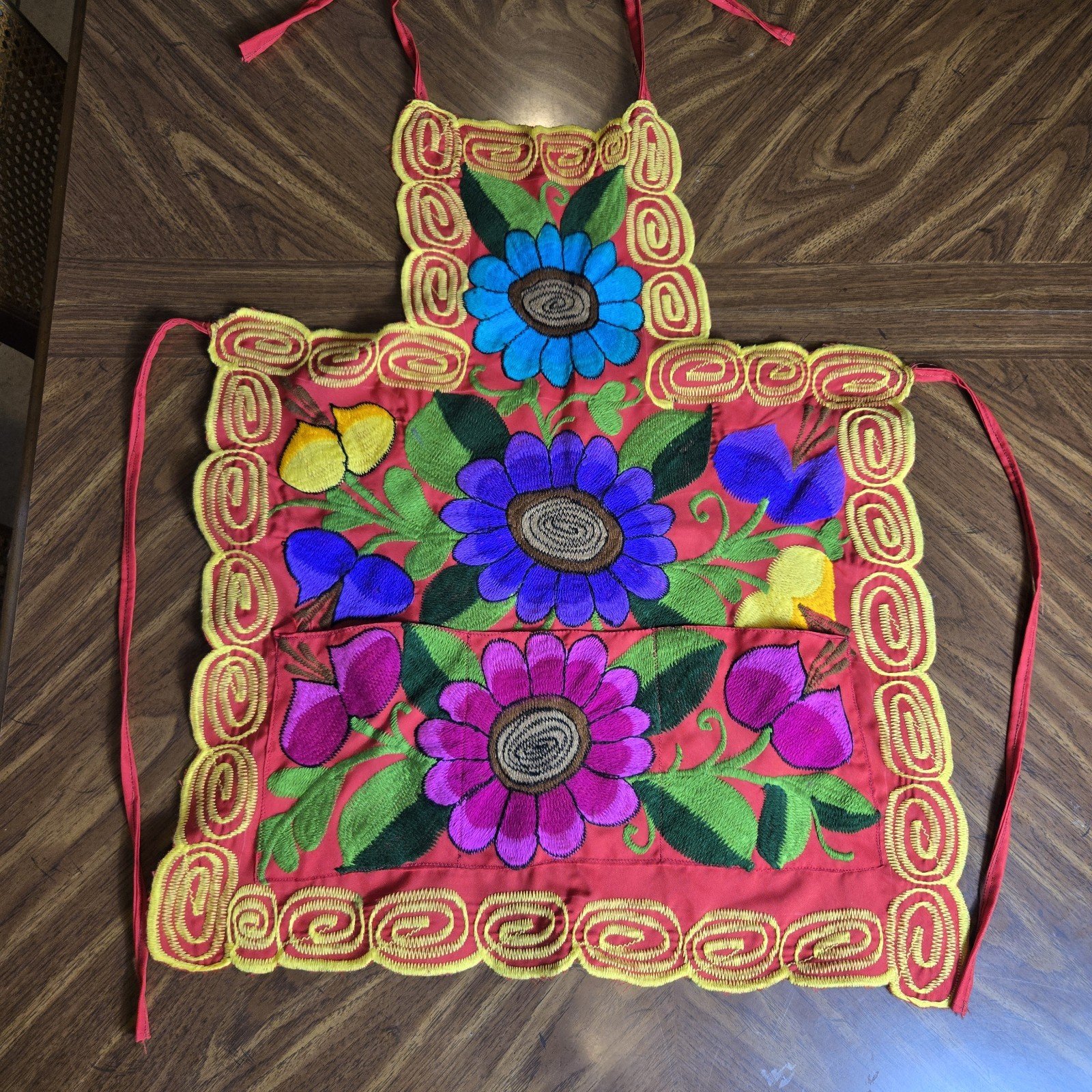 Mexican Embroidered Flora Apron Mandil Bordado One Size Colorful Mexican Art