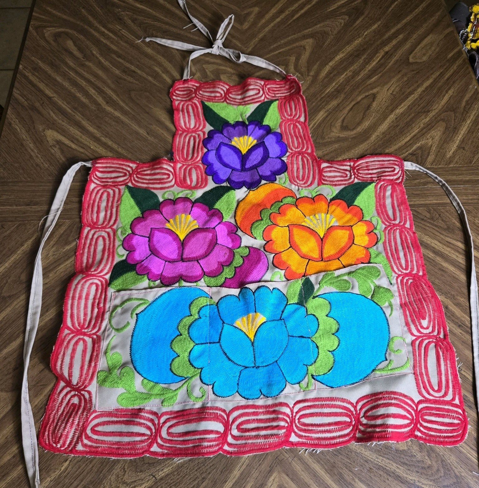 Mexican Embroidered Flora Apron Mandil Bordado One Size Colorful Mexican Art