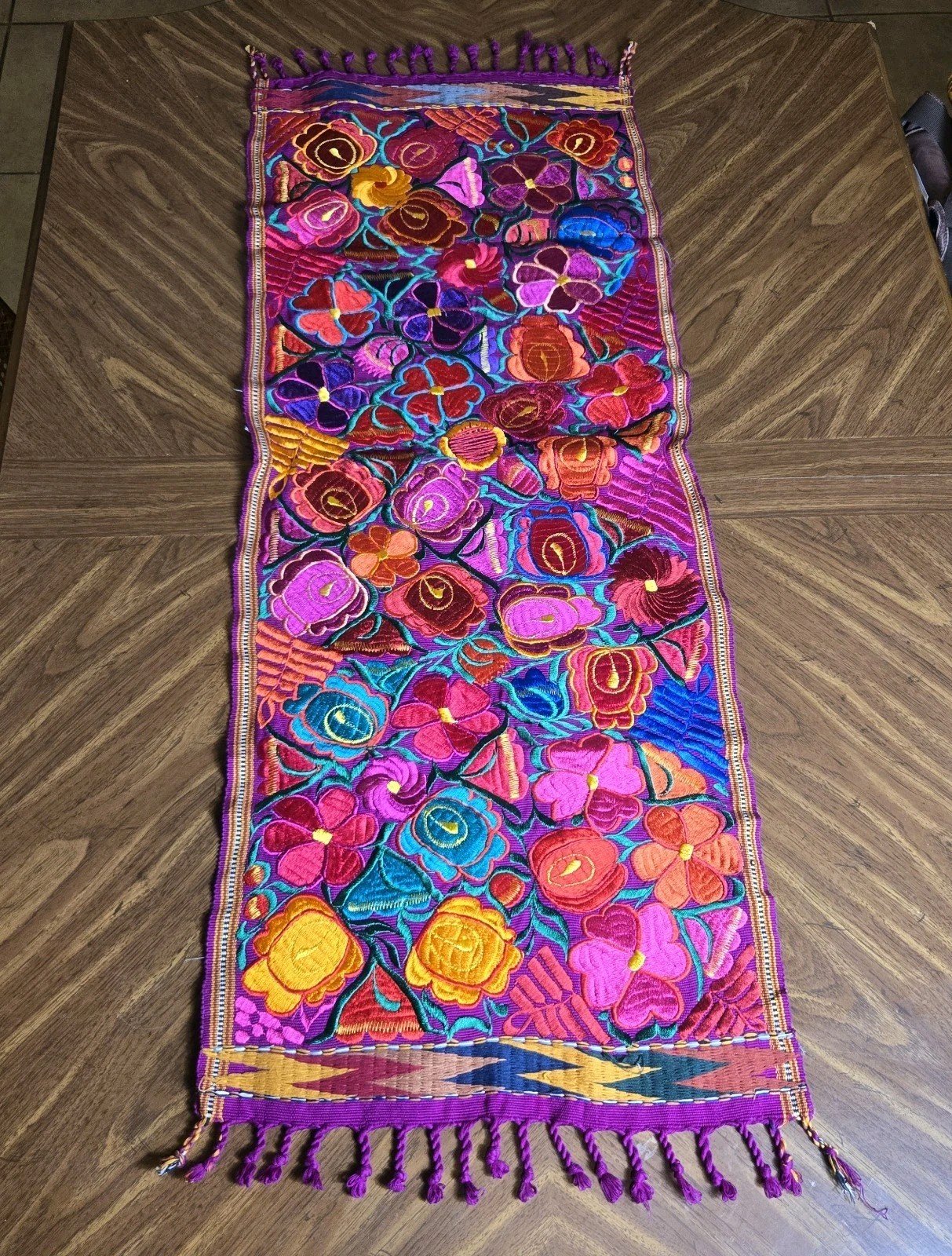 Mexican Embroidered Flora Table Runner Camino De Mesa Bordado Colorful 45 X 18