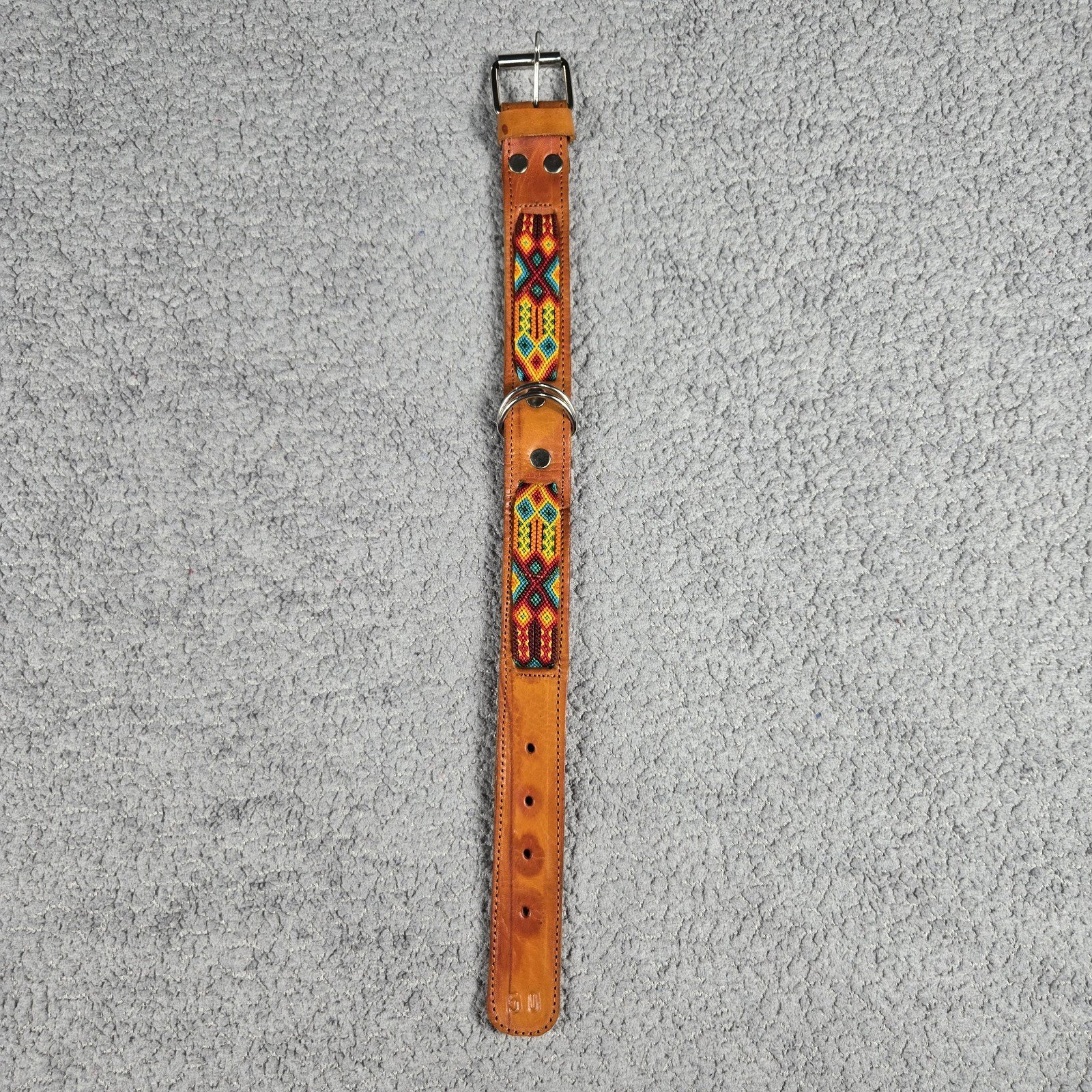Colorful Leather Dog Collar Handmade Mexican Art 25 X 2 Inch Colorful