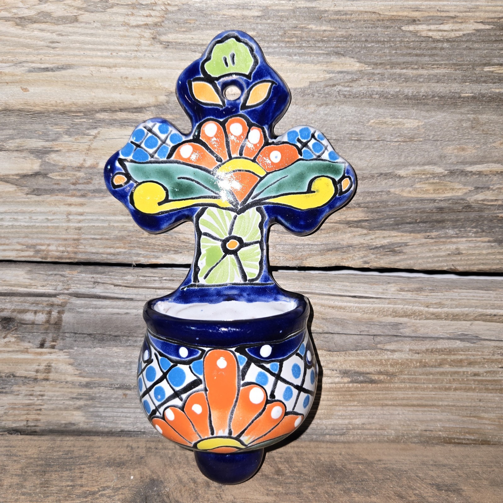 Talavera Colorful Holy Water Font Mexican Art 5.5 X 8.5 Inches Tall