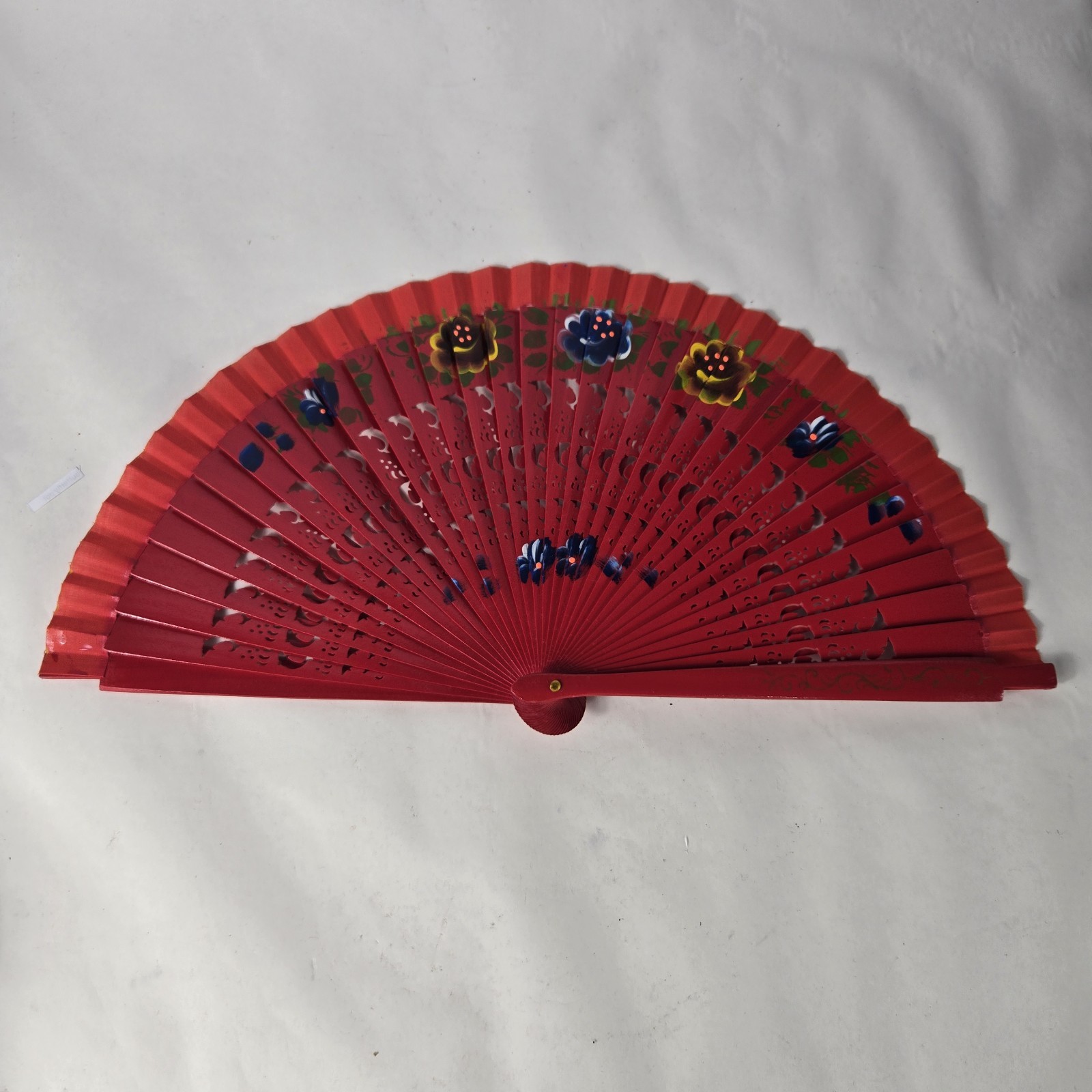 Mexican Hand Fan Hand Made / Painted Red