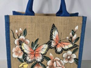 Burlap Bag Purse For Women 11 X 12 Inches Handpainted