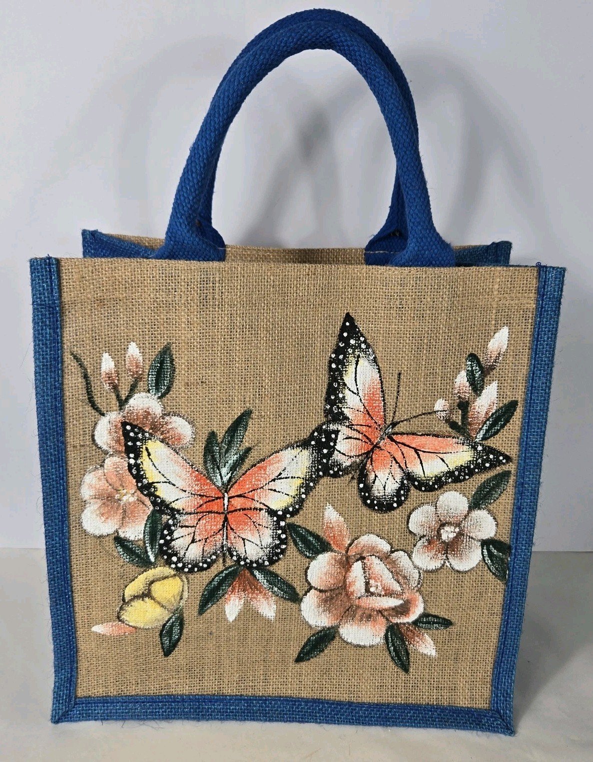 Burlap Bag Purse For Women 11 X 12 Inches Handpainted