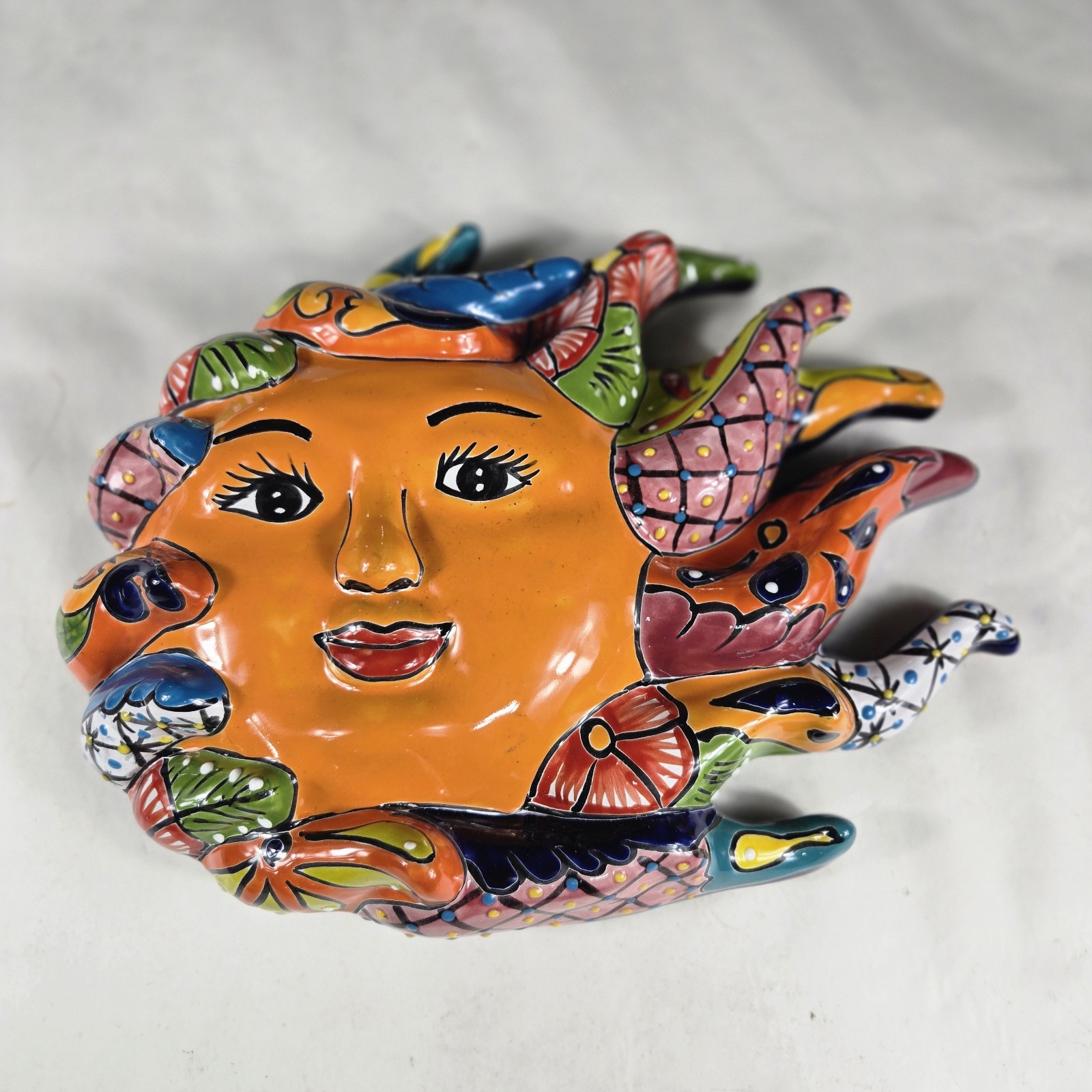 Talavera Sun Wind Blower Mexican Art Wall Decor 12 X 15 X 3.5 Inches Beaitiful