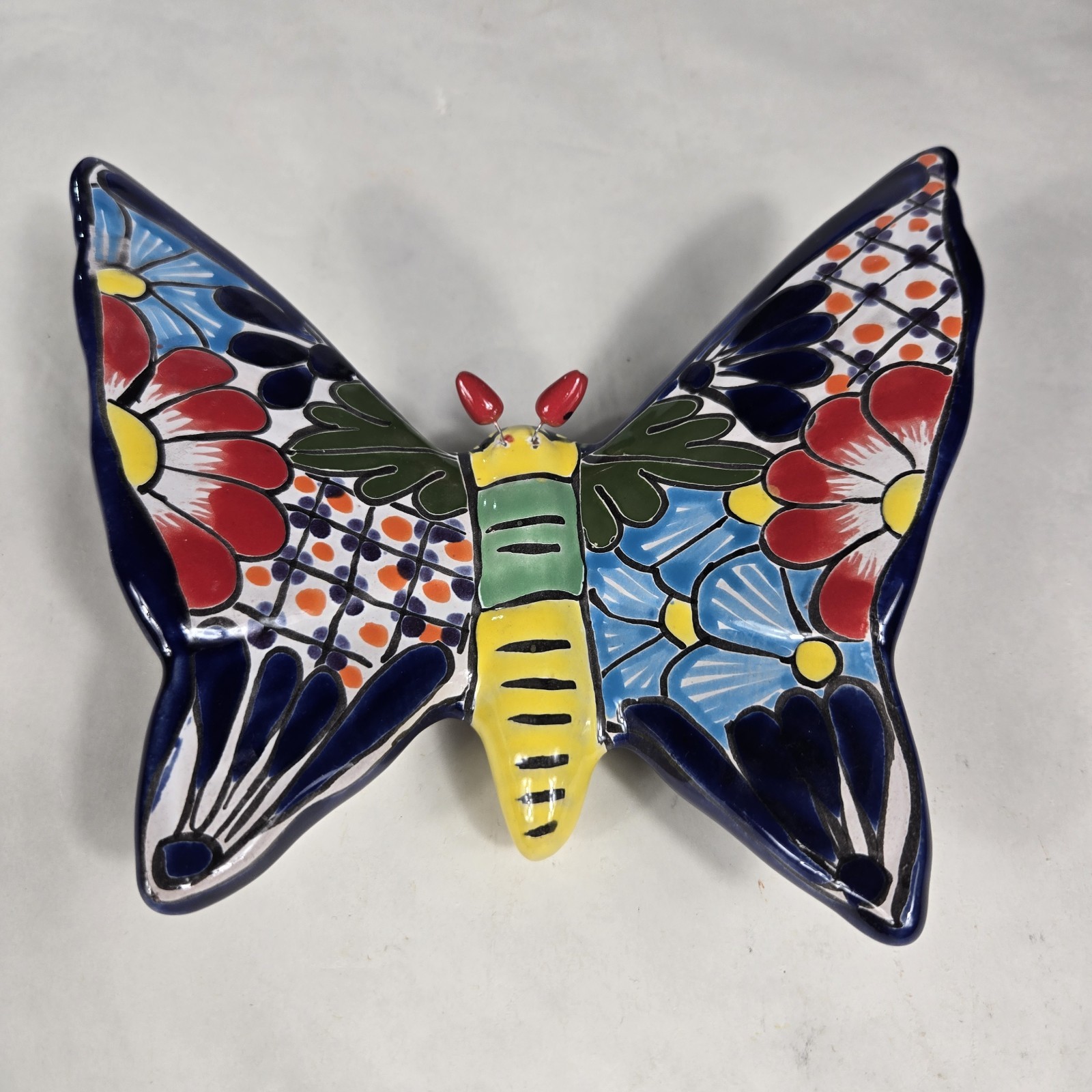 Talavera Butterfly Mexican Handcrafted Art Wall Hanging 8 X 7 Inches Tall