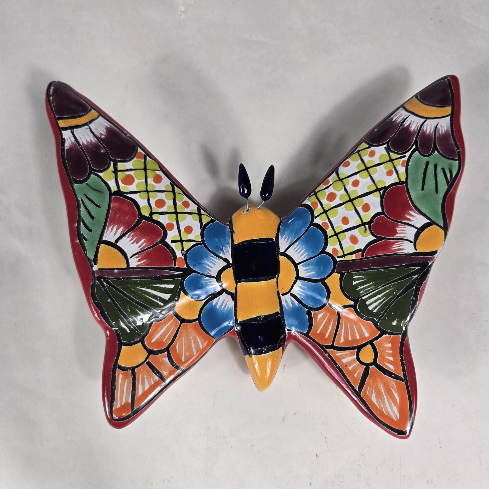 Talavera Butterfly Mexican Handcrafted Art Wall Hanging 8 X 7 Inches Tall