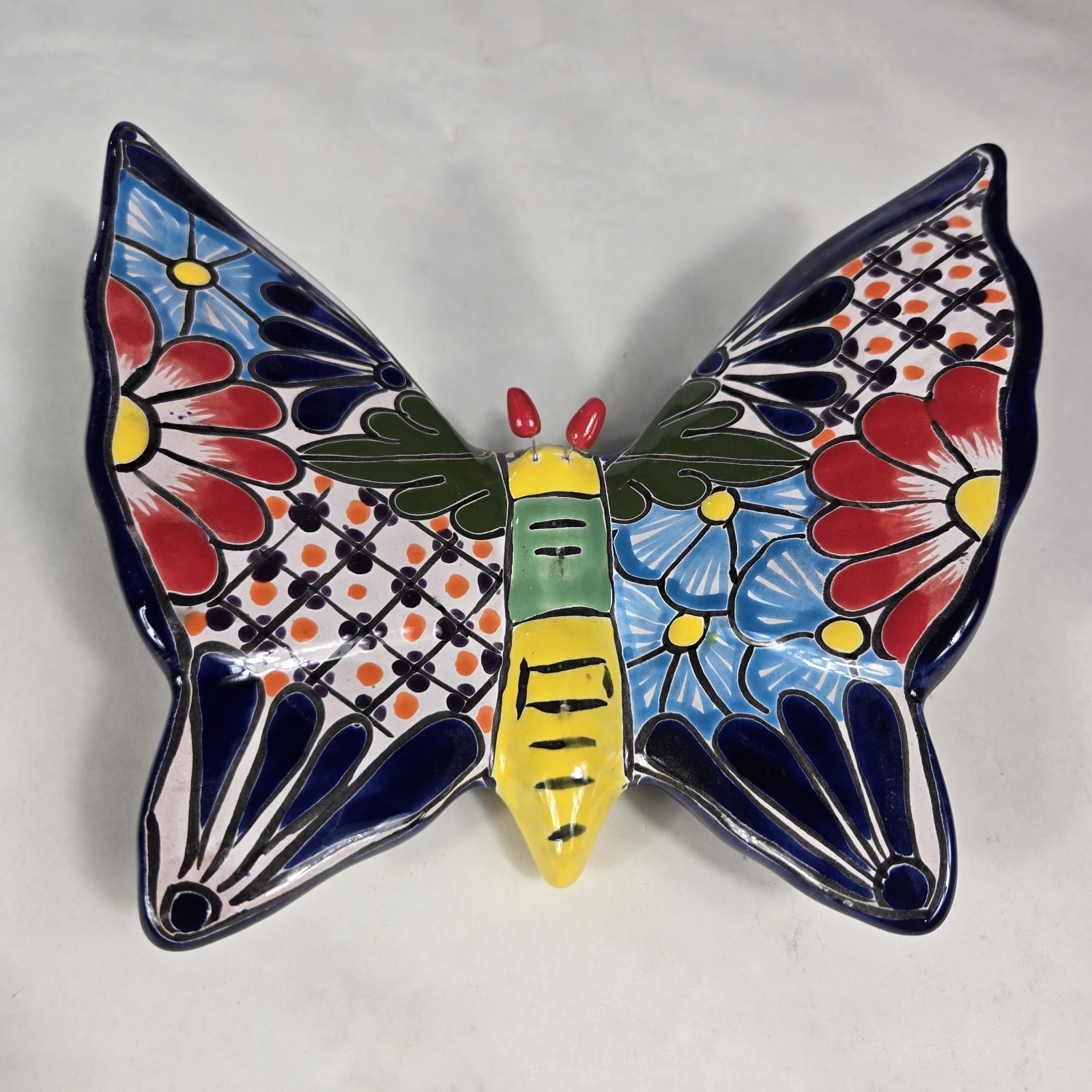 Talavera Butterfly Mexican Handcrafted Art Wall Hanging 9 X 8 Inches Tall