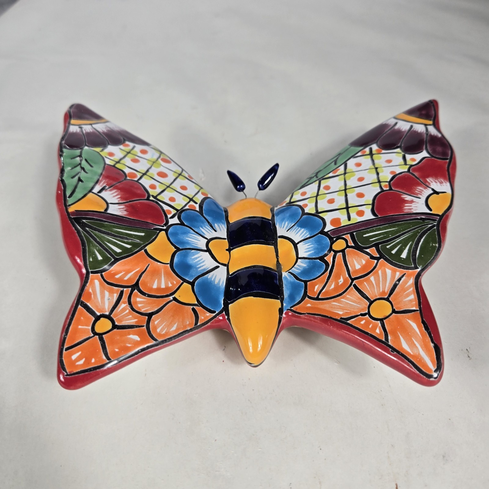 Talavera Butterfly Mexican Handcrafted Art Wall Hanging 9 X 8 Inches Tall