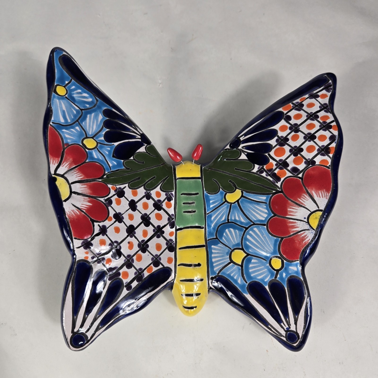 Talavera Butterfly Mexican Handcrafted Art Wall Hanging 9 X 8.5 Inches Tall
