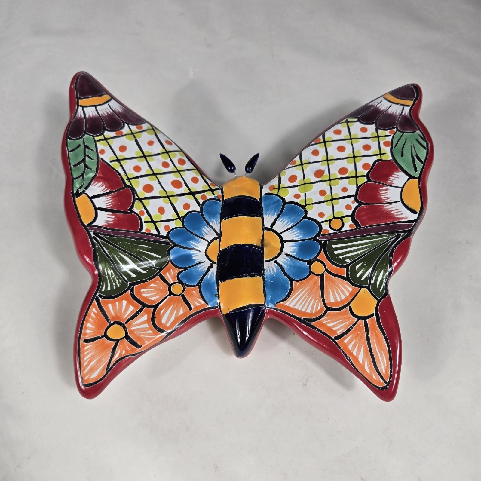 Talavera Butterfly Mexican Handcrafted Art Wall Hanging 9 X 8.5 Inches Tall