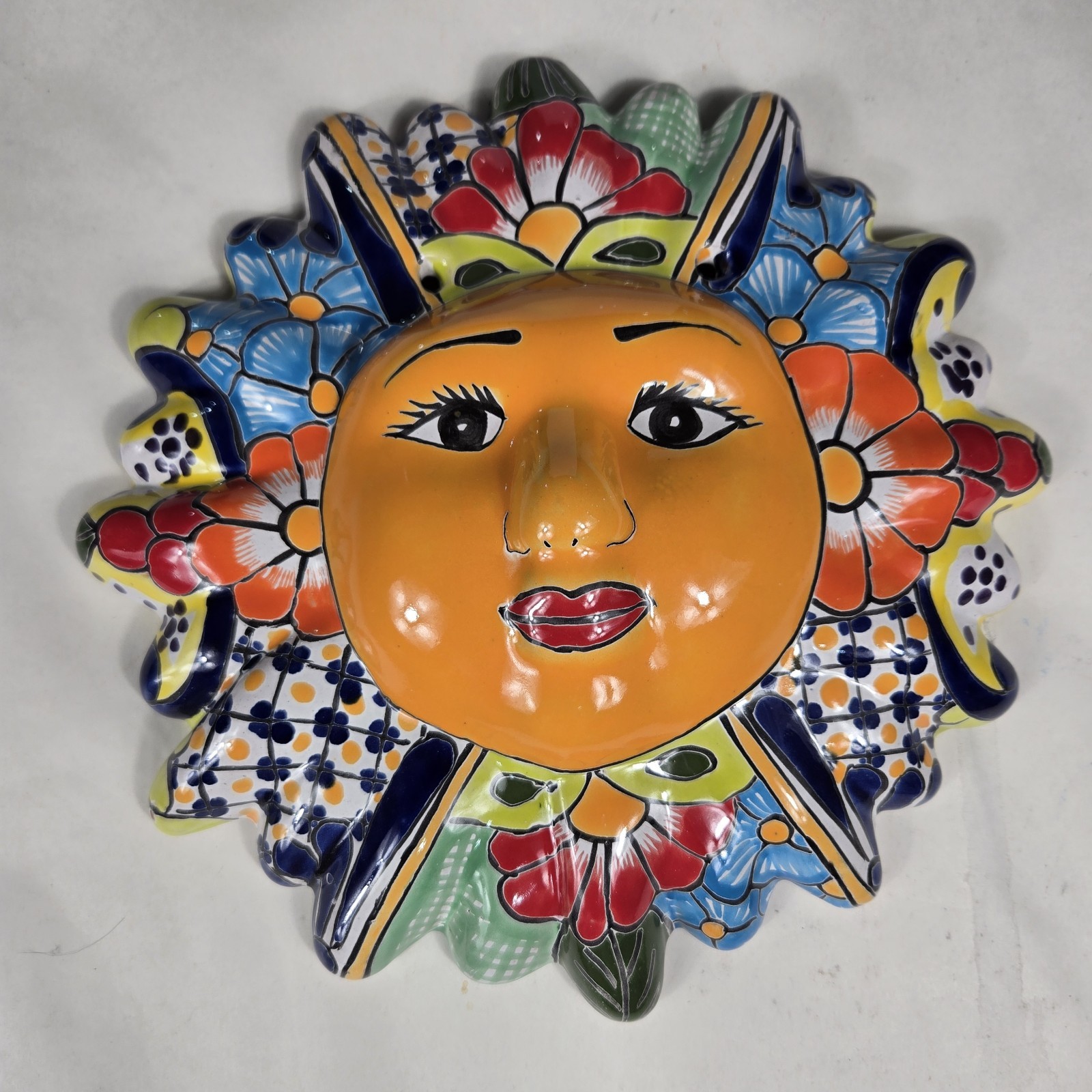 Talavera Sun Mexican Art Pottery Hand Painted Wall Decor 11" Diameter
