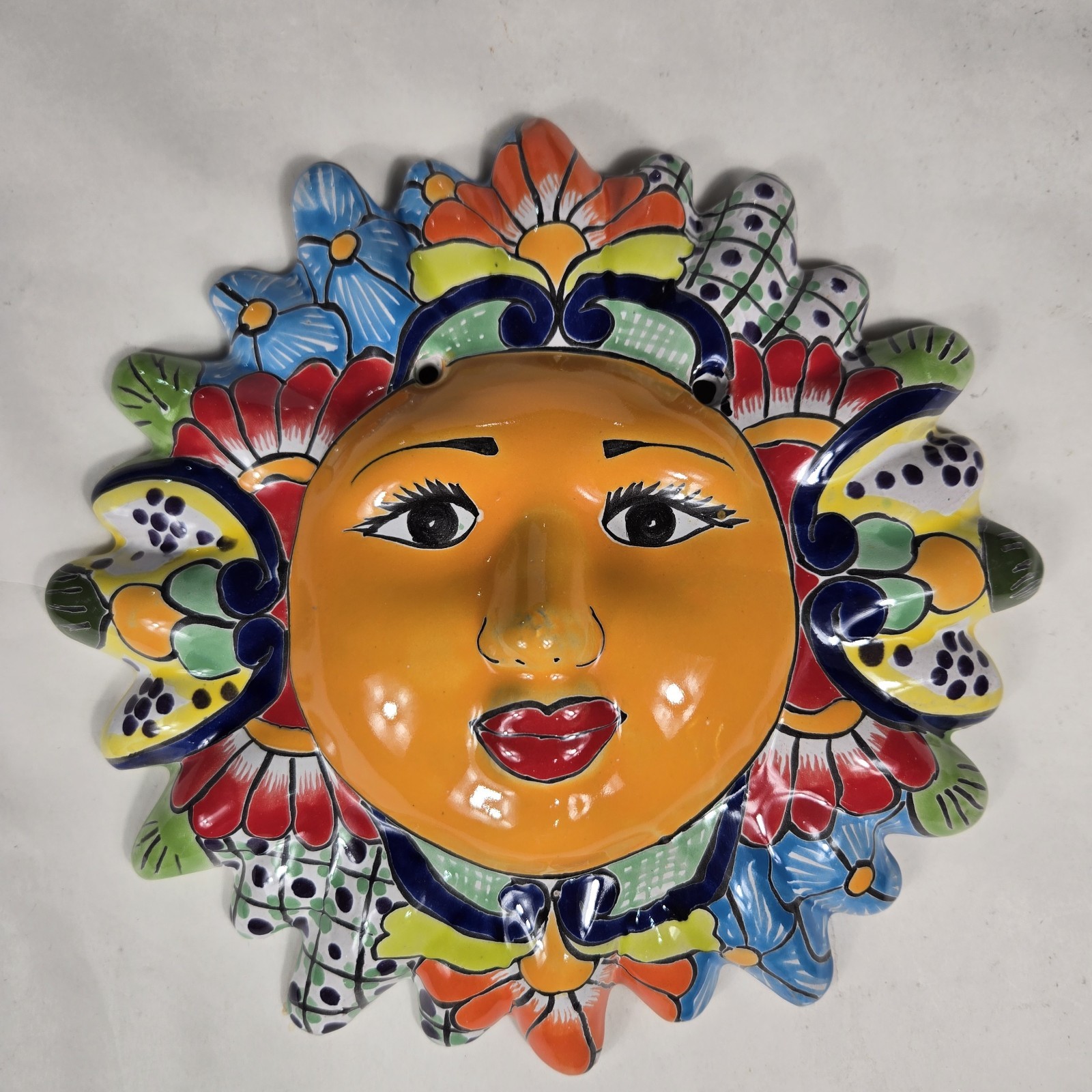 Talavera Sun Mexican Art Pottery Hand Painted Wall Decor 11" Diameter