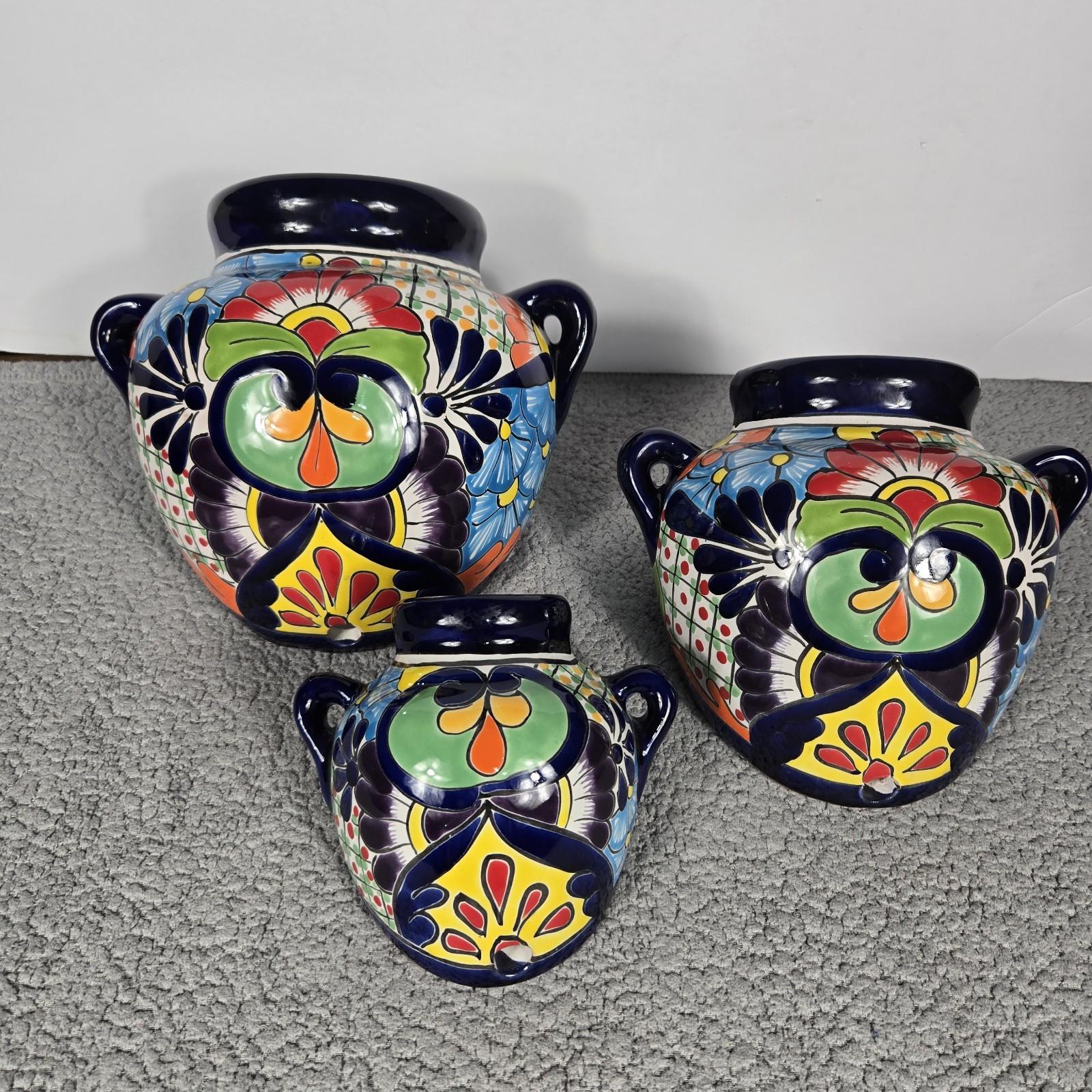 Talavera Wall Planter Set Hand Painted Mexican Art Colorful And Beautiful Set
